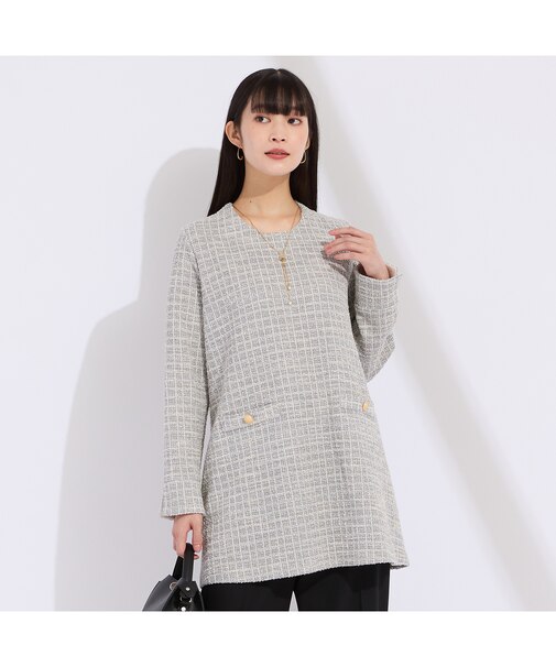 【M～4L】イタリア製素材ラメニットツイードチュニック