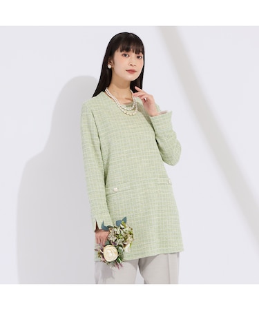 【M～4L】イタリア製素材ラメニットツイードチュニック