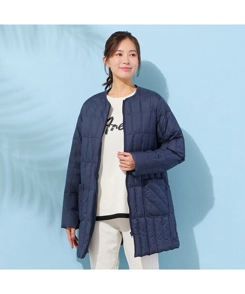 ノーカラー・キルティングダウンコート