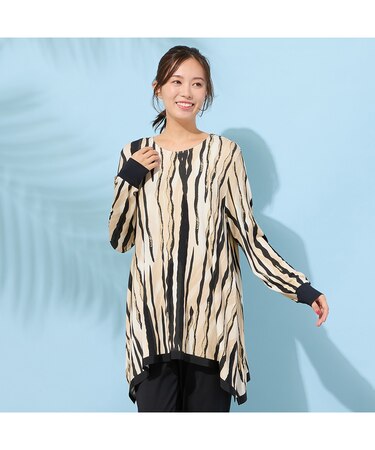 【手洗いOK】テントライン・プリントカットソー