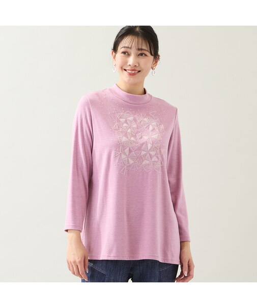 【洗える・日本製・3L/4Lサイズあり】トライアングル刺繍カットソー