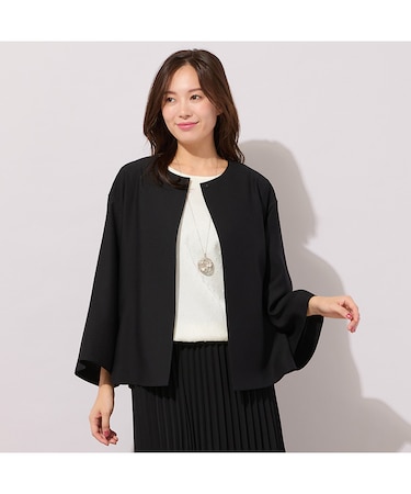 【ハレの日・セットアップ対応】ベルスリーブ・ノーカラーショートジャケット