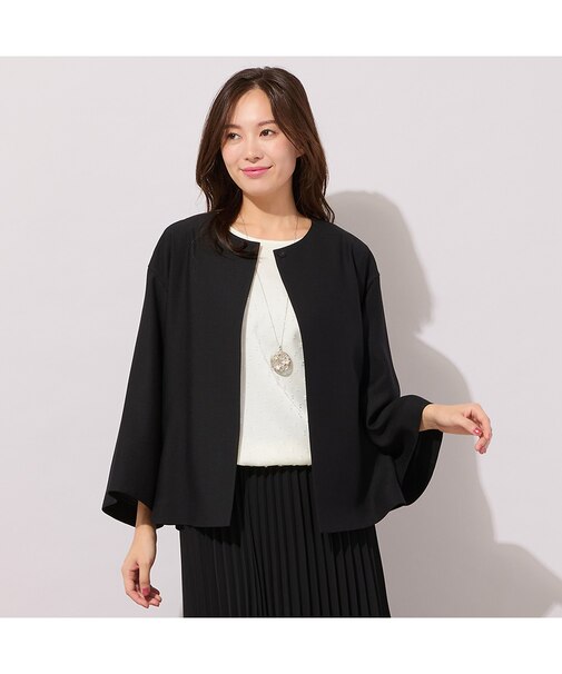 【ハレの日・セットアップ対応】ベルスリーブ・ノーカラーショートジャケット