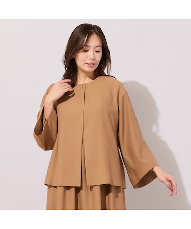 【ハレの日・セットアップ対応】ベルスリーブ・ノーカラーショートジャケット