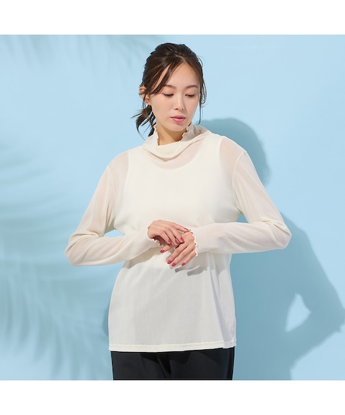 【手洗いOK】チュールフロッキー・ボトルネックカットソー