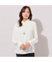 【手洗いOK】アムンゼン・ギャザー・ハイネックブラウス（無地)
