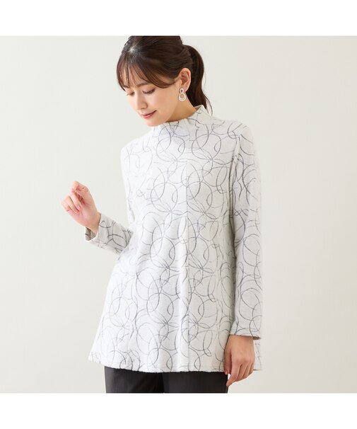 【洗える・日本製】サークルジャカード起毛カットソー