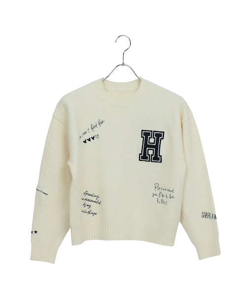 【洗える】カレッジ刺繍ニット