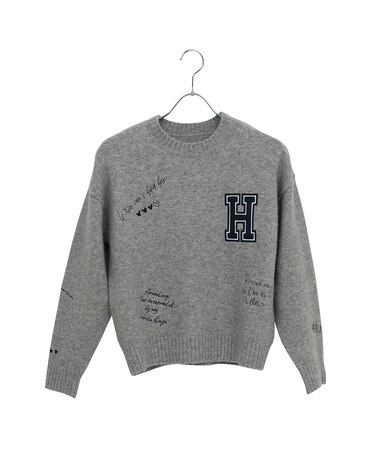 【洗える】カレッジ刺繍ニット