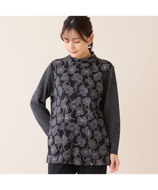 【洗える・アンサンブル可・3L/4Lサイズあり】ソフトニット花柄カットソー