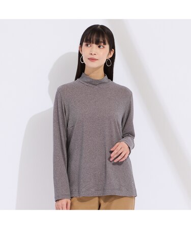 【M～4L】吸湿発熱ハイネックボーダーＴシャツ
