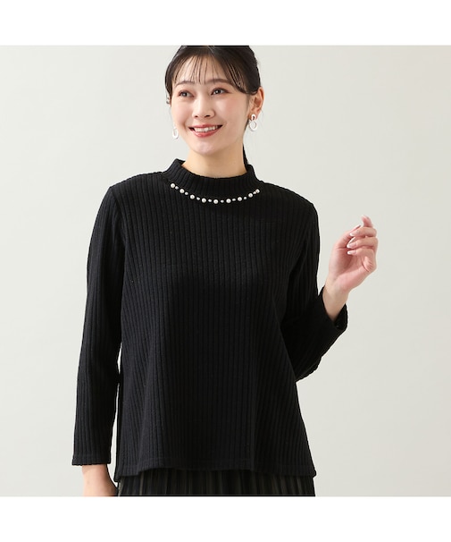 【洗える・3L/4Lサイズあり】ビジューモチーフつきカットソー