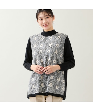 【アンサンブル可・3L/4Lサイズあり】フロントレースチュニック