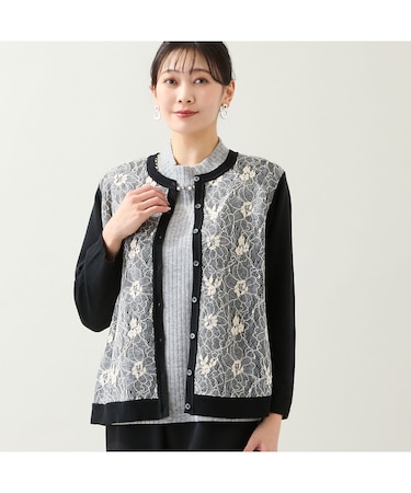 【アンサンブル可・3L/4Lサイズあり】フロントレースカーディガン