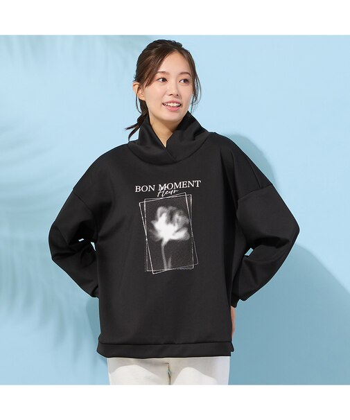 【手洗いOK】フラワープリントハイネックトップ