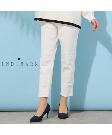 【手洗いOK・INDIMARKコラボ】デニムストレート・裾切り替えパンツ