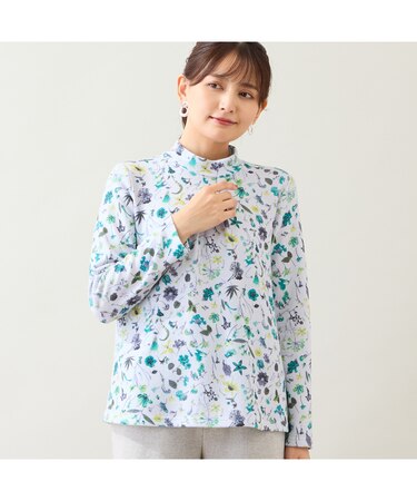 【洗える・日本製】ボタニカル柄起毛カットソー