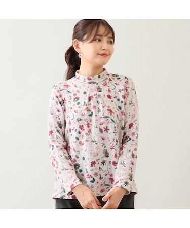 【洗える・日本製】ボタニカル柄起毛カットソー