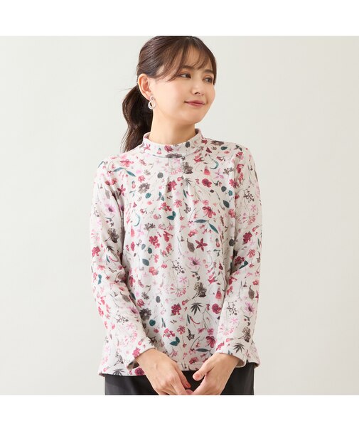 【洗える・日本製】ボタニカル柄起毛カットソー