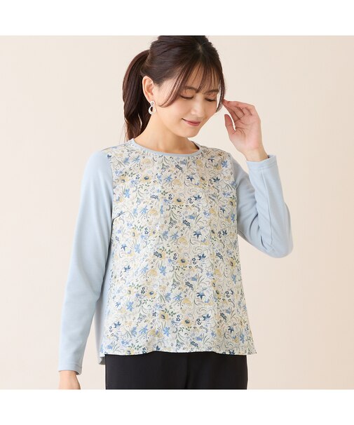 【洗える・アンサンブル可・日本製】ボタニカル柄カットソー