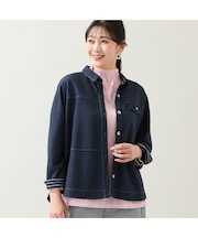 【洗える・3L/4Lサイズあり】ニットデニムシャツジャケット