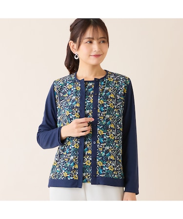 【洗える・アンサンブル可・日本製】ボタニカル柄カーディガン