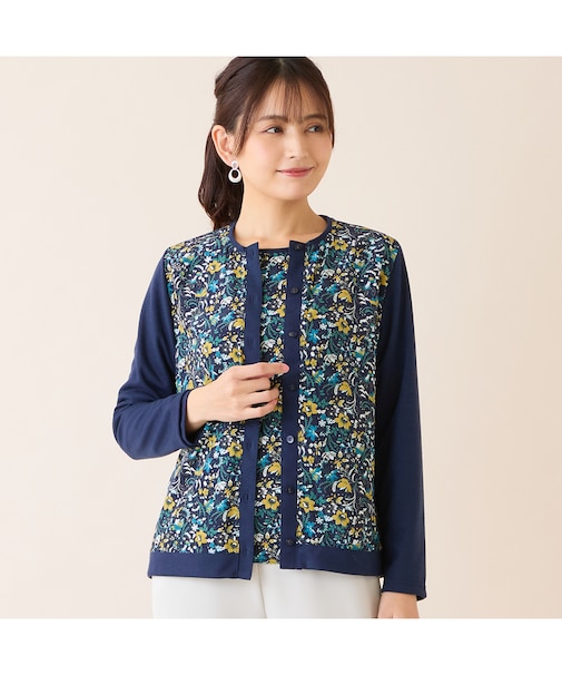 【洗える・アンサンブル可・日本製】ボタニカル柄カーディガン