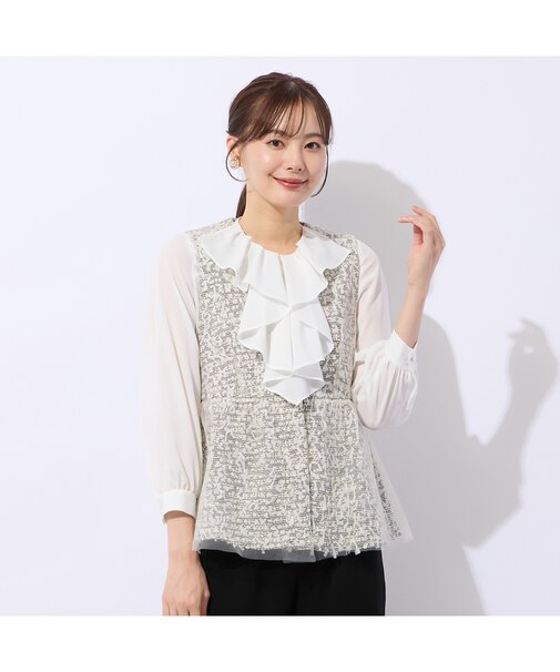 チュール重ねツイードベスト