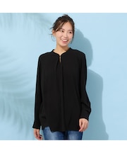 【手洗いOK・セットアップ対応】フロントタック・スタンドカラーブラウス