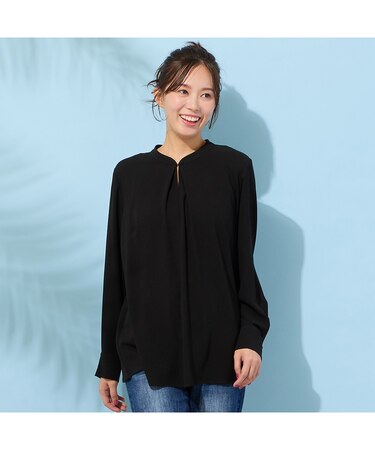 【手洗いOK・セットアップ対応】フロントタック・スタンドカラーブラウス