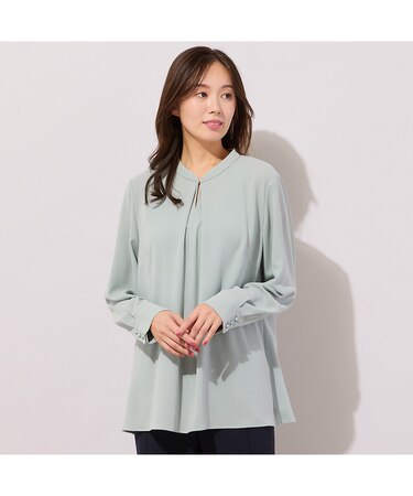 【手洗いOK・セットアップ対応】フロントタック・スタンドカラーブラウス