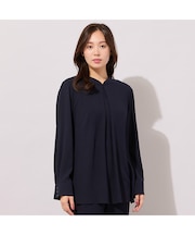 【手洗いOK・セットアップ対応】フロントタック・スタンドカラーブラウス