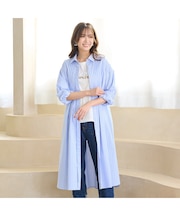 【手洗いOK】ストライプ・フロントタックシャツワンピース