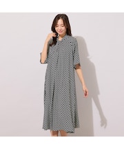 【手洗いOK】幾何柄フロントタックドレス