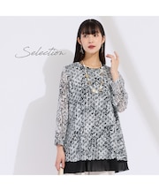 【L～4L】イタリア製素材チュールプリントチュニック