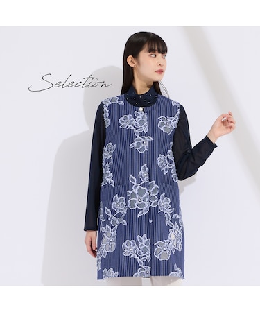 【11～17号】フランス製素材ジャカードノーカラーベスト