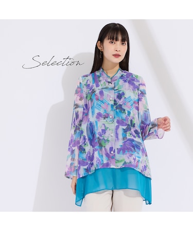 【11～17号】フラワープリント楊柳ブラウス