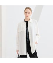 【WEB先行販売/セットアップ対応】バックサテン梨地衿付きブラウス