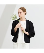 【M～4L・セットアップ対応】バックサテン梨地ノーカラージャケット