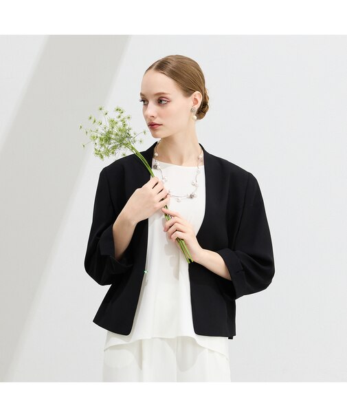 【M~4L・セットアップ対応】バックサテン梨地ノーカラージャケット