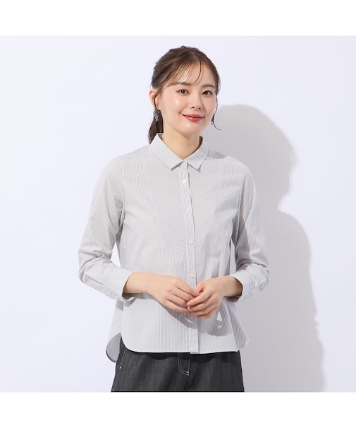 【洗える】ロンドンストライプ切り替えブラウス