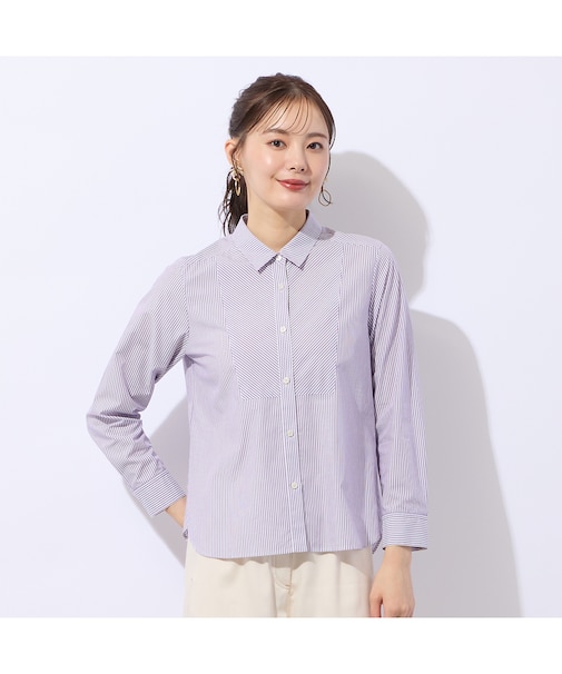 【洗える】ロンドンストライプ切り替えブラウス
