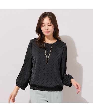 【手洗いOK】ドビーサテン・ギャザーブラウス