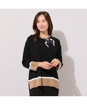 【手洗いOK】トリカラー・サイドスリットニットプルオーバー