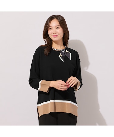 【手洗いOK】トリカラー・サイドスリットニットプルオーバー