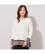 【手洗いOK】トリカラー・サイドスリットニットプルオーバー