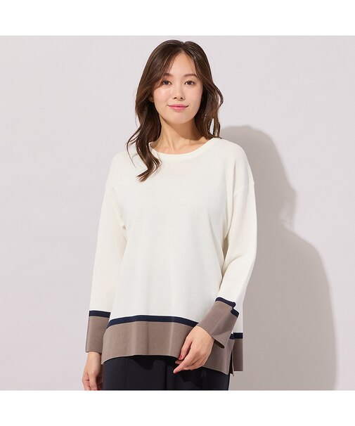 【手洗いOK】トリカラー・サイドスリットニットプルオーバー