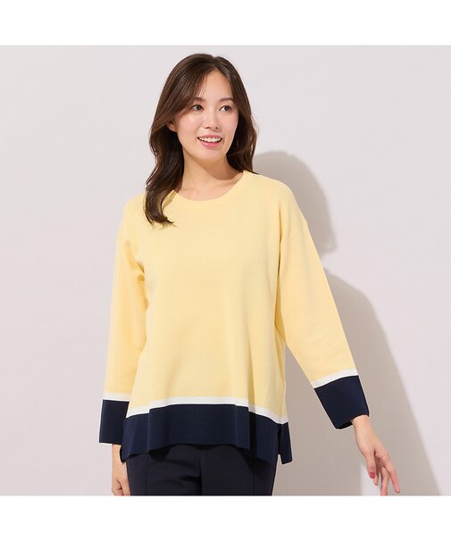 【手洗いOK】トリカラー・サイドスリットニットプルオーバー