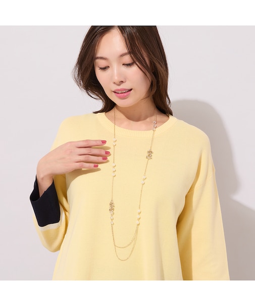 パール調×ゴール調チェーンネックレス