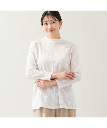 【洗える・日本製・L～4Lサイズ】シアージャカードカットソー